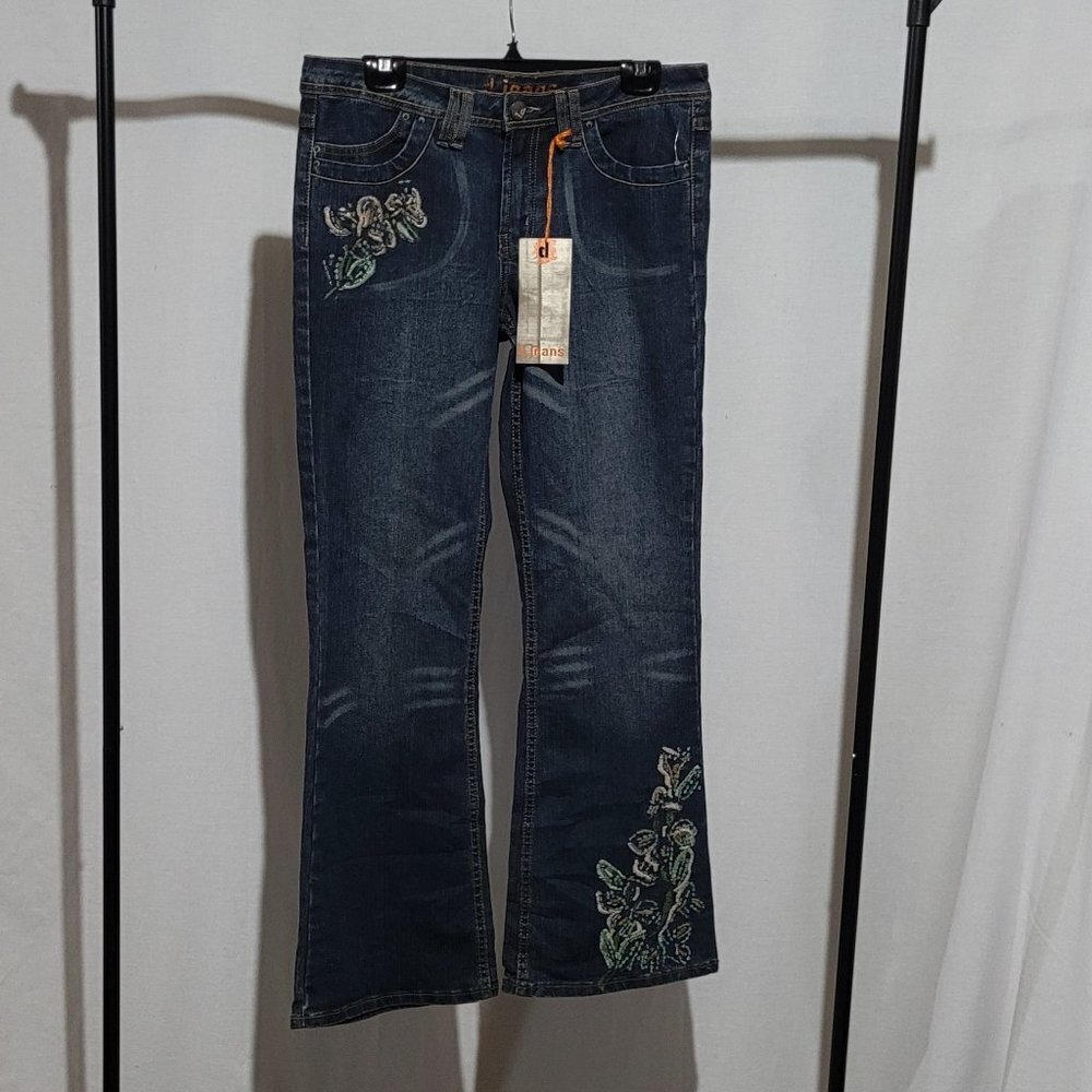 d. jeans jeans boho embroidered flared bootcut stretchy distressed denim new